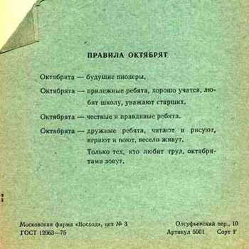 Задняя обложка тетрадки с Правилами Октябрят